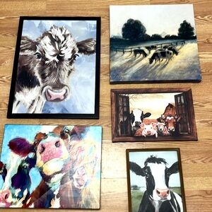 Five cow wall art prints